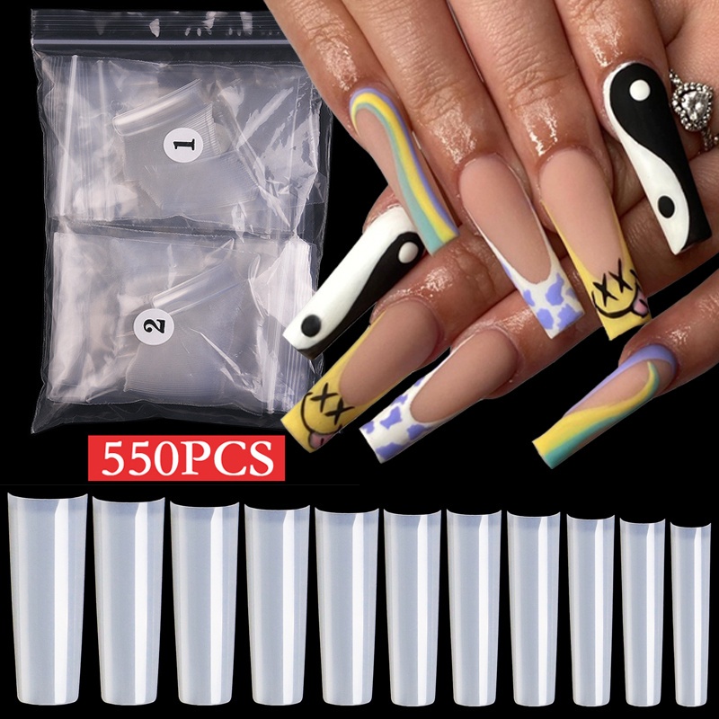 Bộ 550 Phụ Kiện Trang Trí Móng Tay Trong Suốt Bằng ABS Siêu Mỏng Hình Dạng Cong