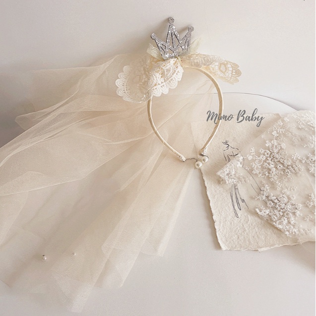 Bờm cô dâu, bờm nơ gắn voan phong cách tiểu thư cho bé gái BD68 Mimo Baby