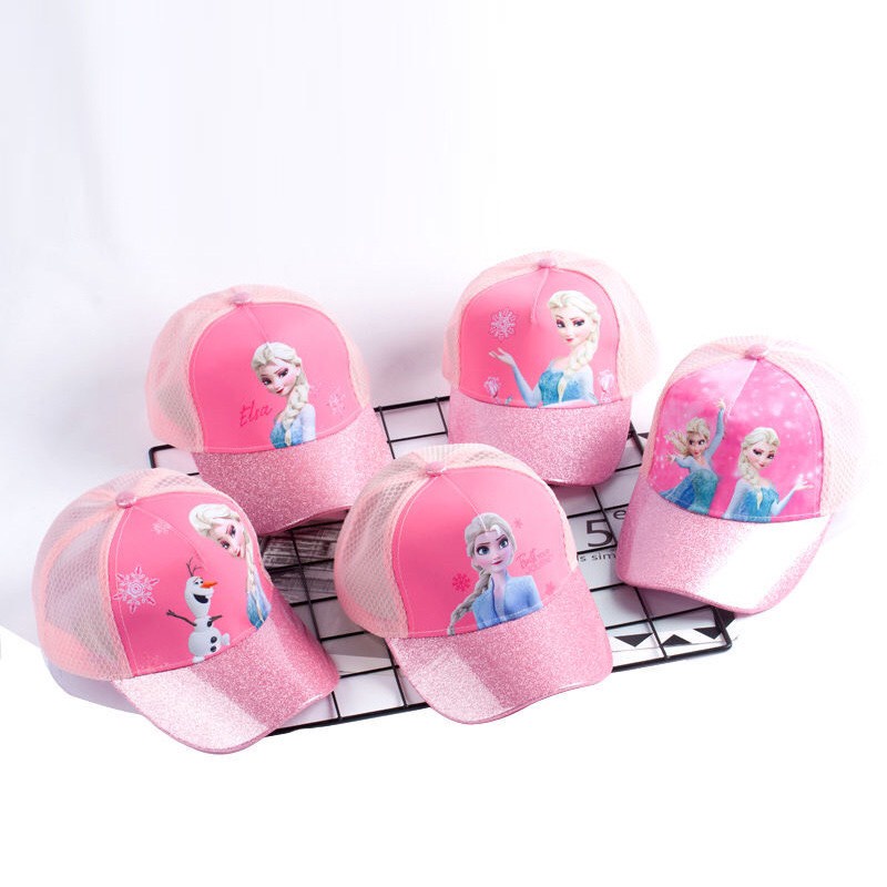 PW521 Xả kho nón lưới hoạt hình elsa học sinh cho bé gái 4-12y hàng nhập Vòng đầu 52-56cm