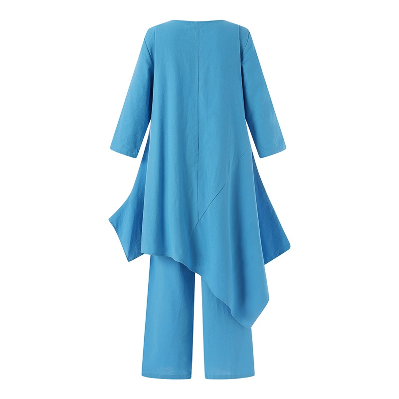 Zanzea Set 2 Món Áo Thun Ngắn Tay Cổ Tròn + Quần Dài Ống Rộng Thời Trang Nữ