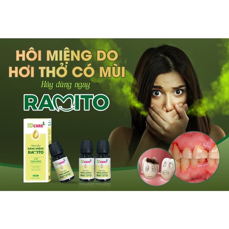 Tinh dầu RAMITO - Hết chứng HÔI MIÊNG, ngừa sâu răng, nhiệt miệng, sưng lợi, sưng nướu và các vấn đề về răng miệng