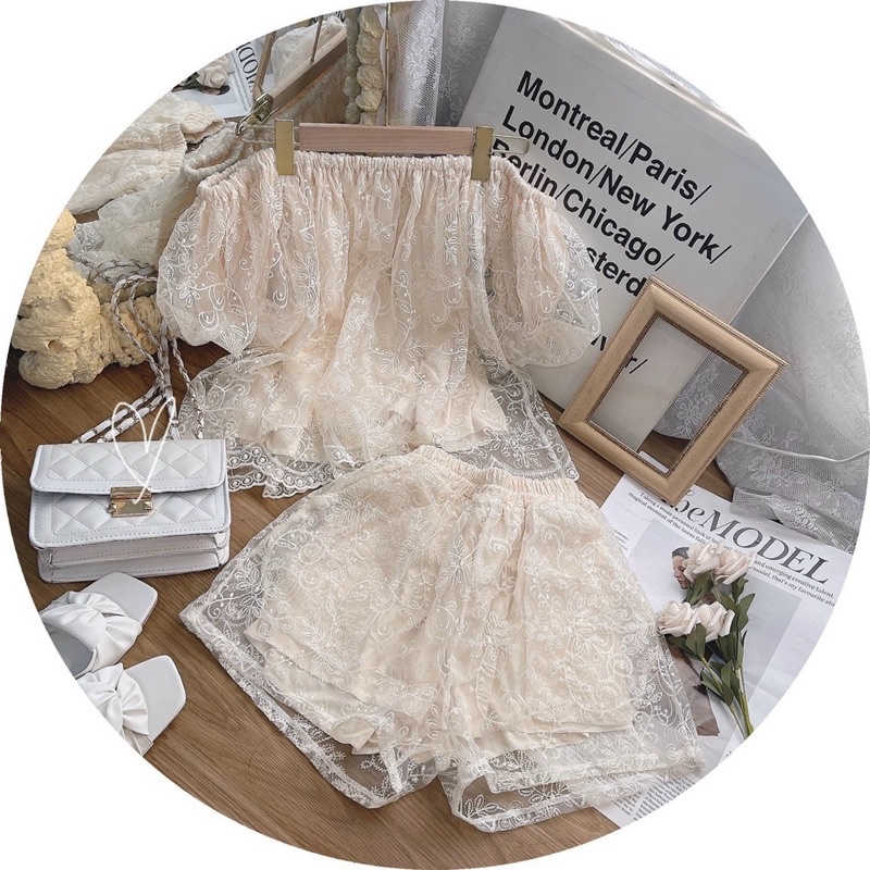 SET ÁO TRỄ VAI + QUẦN SHORT KEM TAFTA