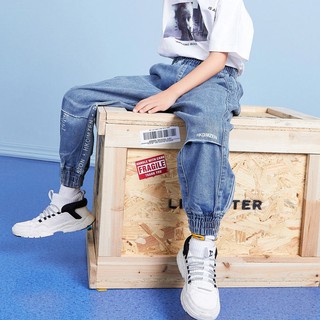 Áo Thun Tay Ngắn Cổ Tròn In Hình Thời Trang Cá Tính🔥Quần Jean Dài Dáng Rộng In Chữ Thời Trang Xuân Thu 2020 Cho Bé Trai