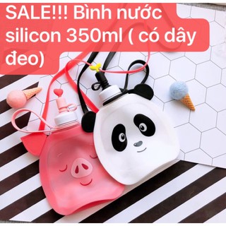 Minchun123:Bình uống nước silicon 350ml, bình có dây đeo