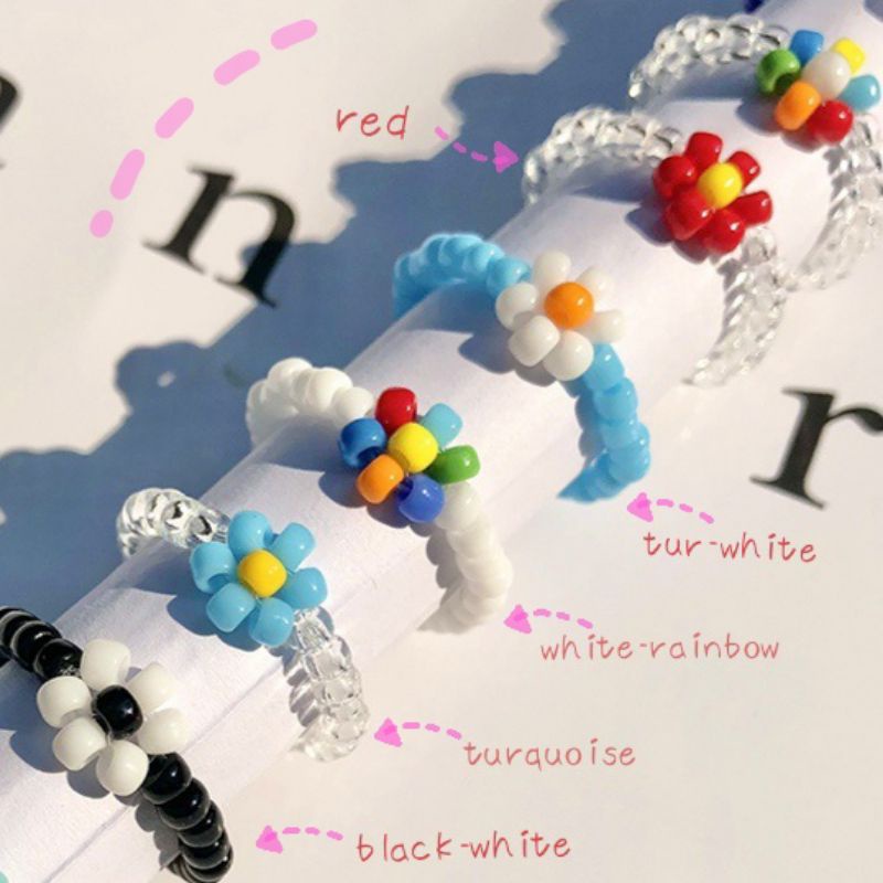 Nhẫn Hoa Hạt Cườm 3mm Nhiều Mẫu Co Giãn RF20