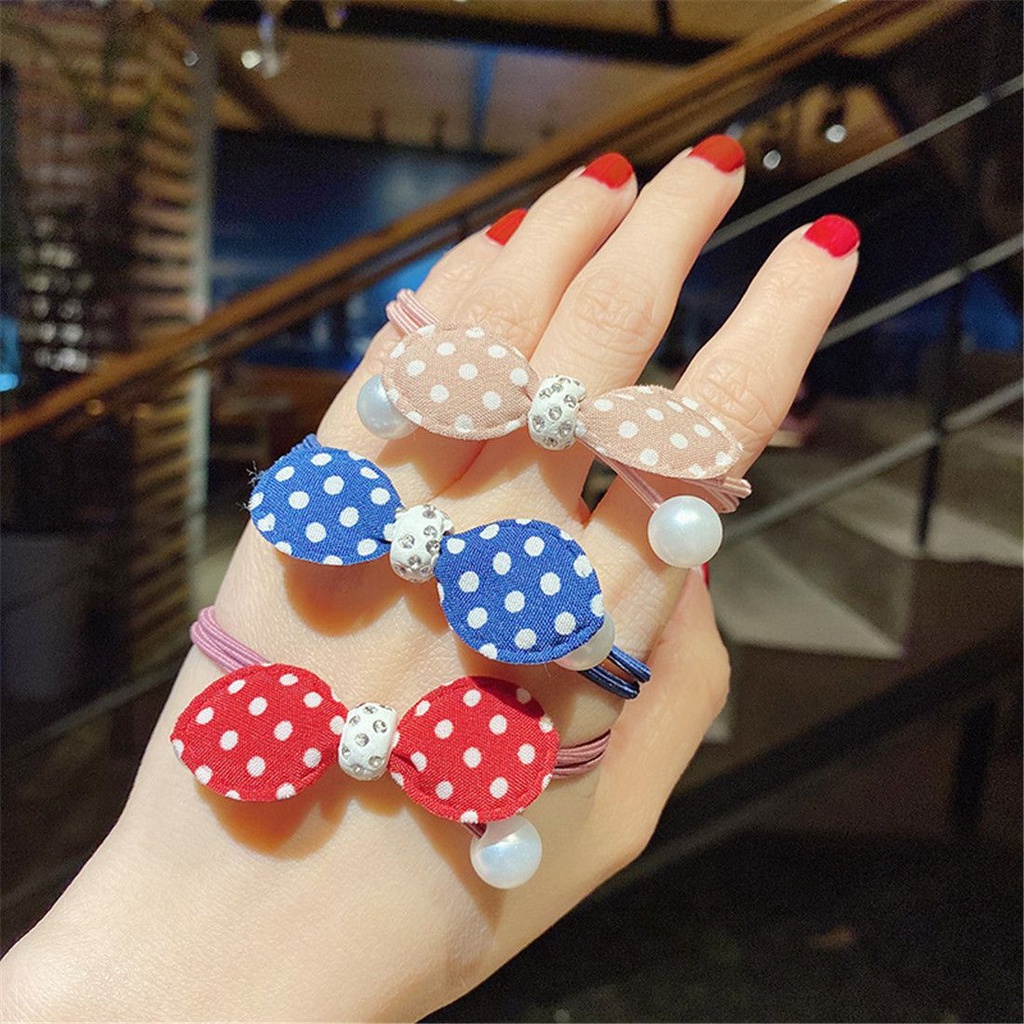 Dây Buộc Tóc Co Giãn Tốt Họa Tiết Chấm Bi Dễ Thương Cho Nữ