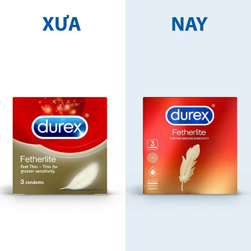 Bao Cao Su Durex Fetherlite 3 bao 🔥 Siêu mỏng 🔥 Size 52mm - nhiều gel bôi trơn - truyền nhiệt nhanh