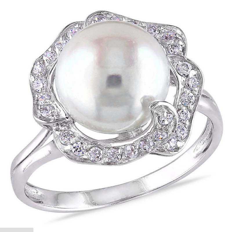 Classic zirconium diamond imitation pearl ladies ring