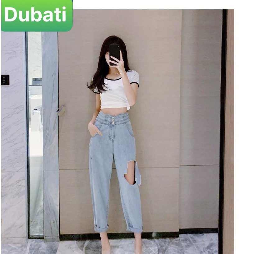 QUẦN BAGGY JEAN NỮ CHẤT BÒ XANH 3 CÚC VIP LƯNG CAO NÂNG MÔNG - 036 - DUBATI FASHION