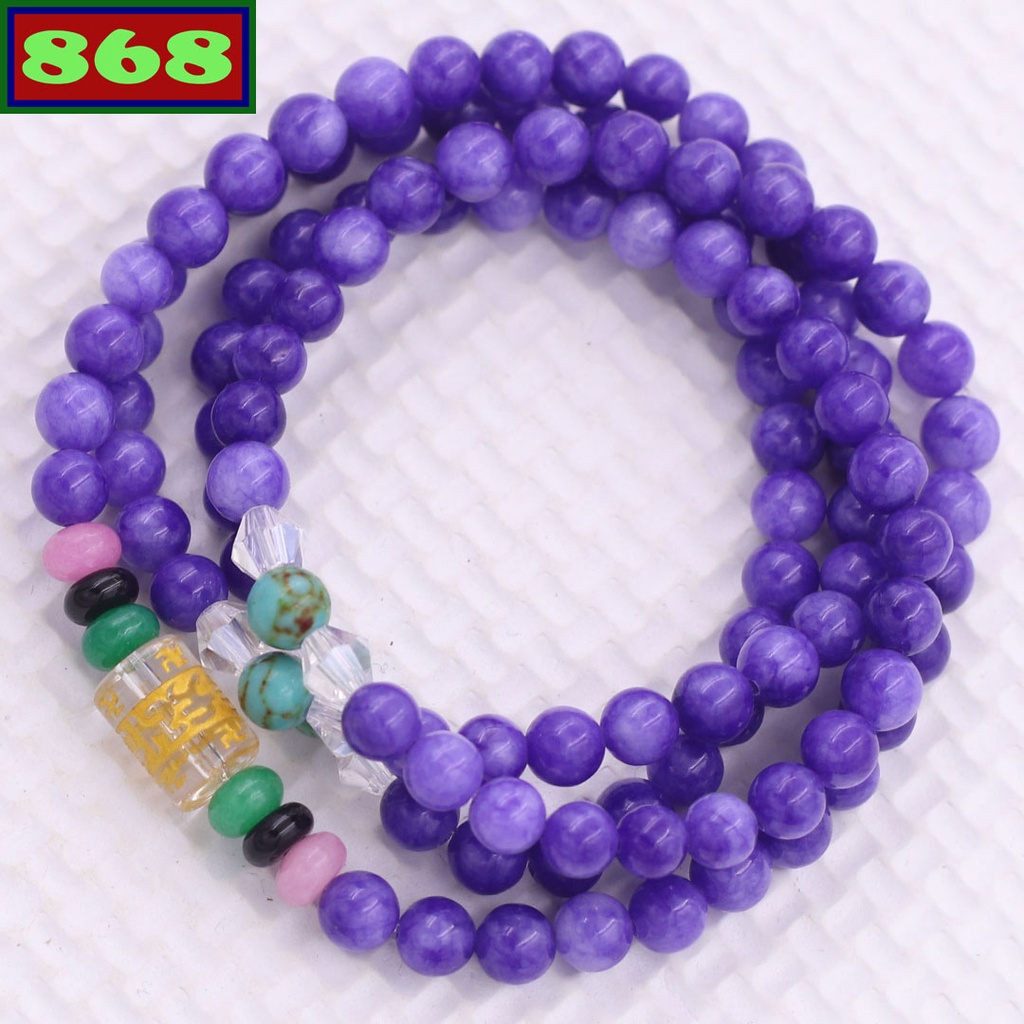 Vòng chuỗi 108 hạt đá tím charm lục tự kim ngôn - hạt 6 ly, 8 ly, vòng chuỗi niệm Phật, vòng chuỗi đeo tay