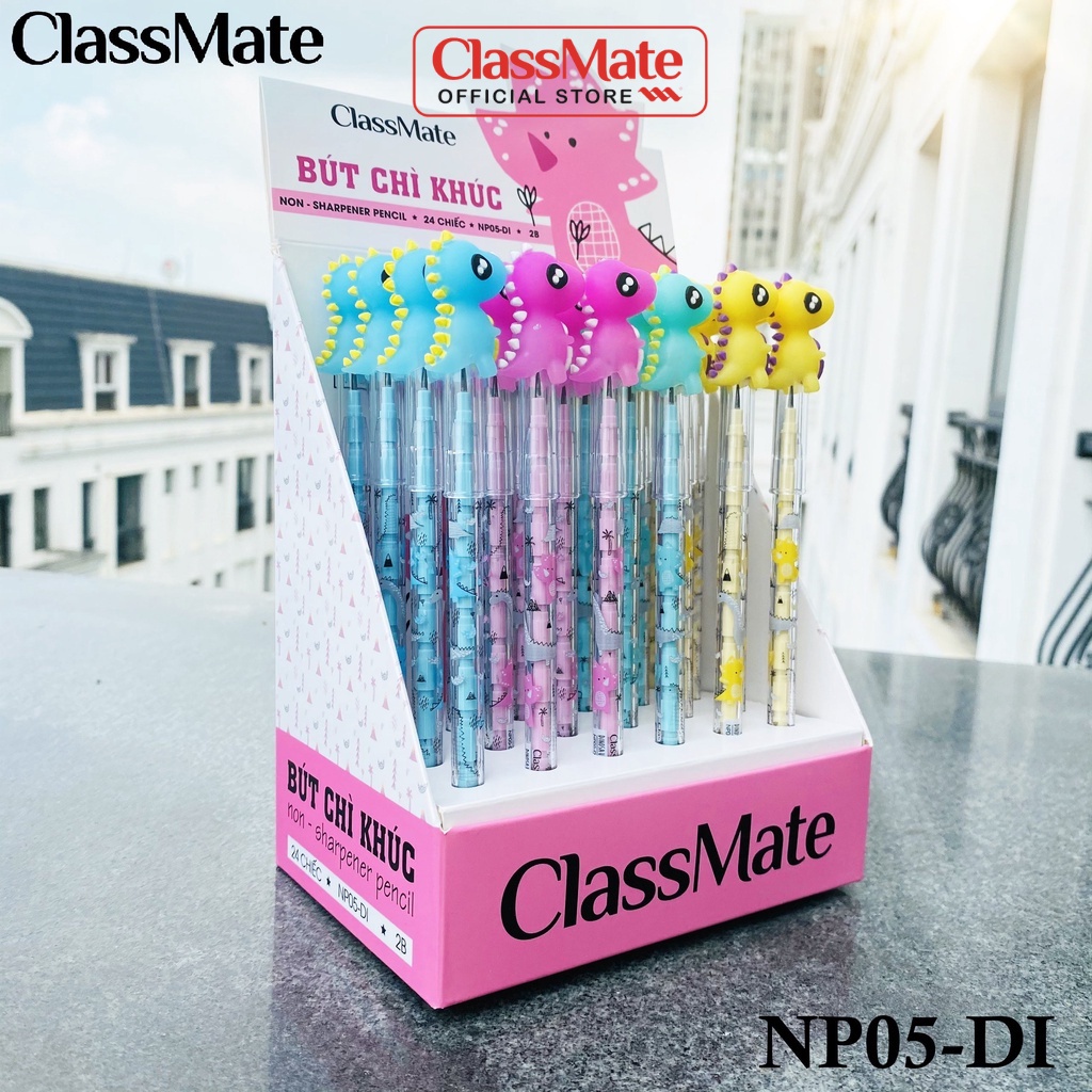 Hộp 24 Bút Chì Khúc 2B CLASSMATE Hình Khủng Long, Nét Bút Mịn, Dùng Cho Bé Luyện Viết Chữ NP05-DI