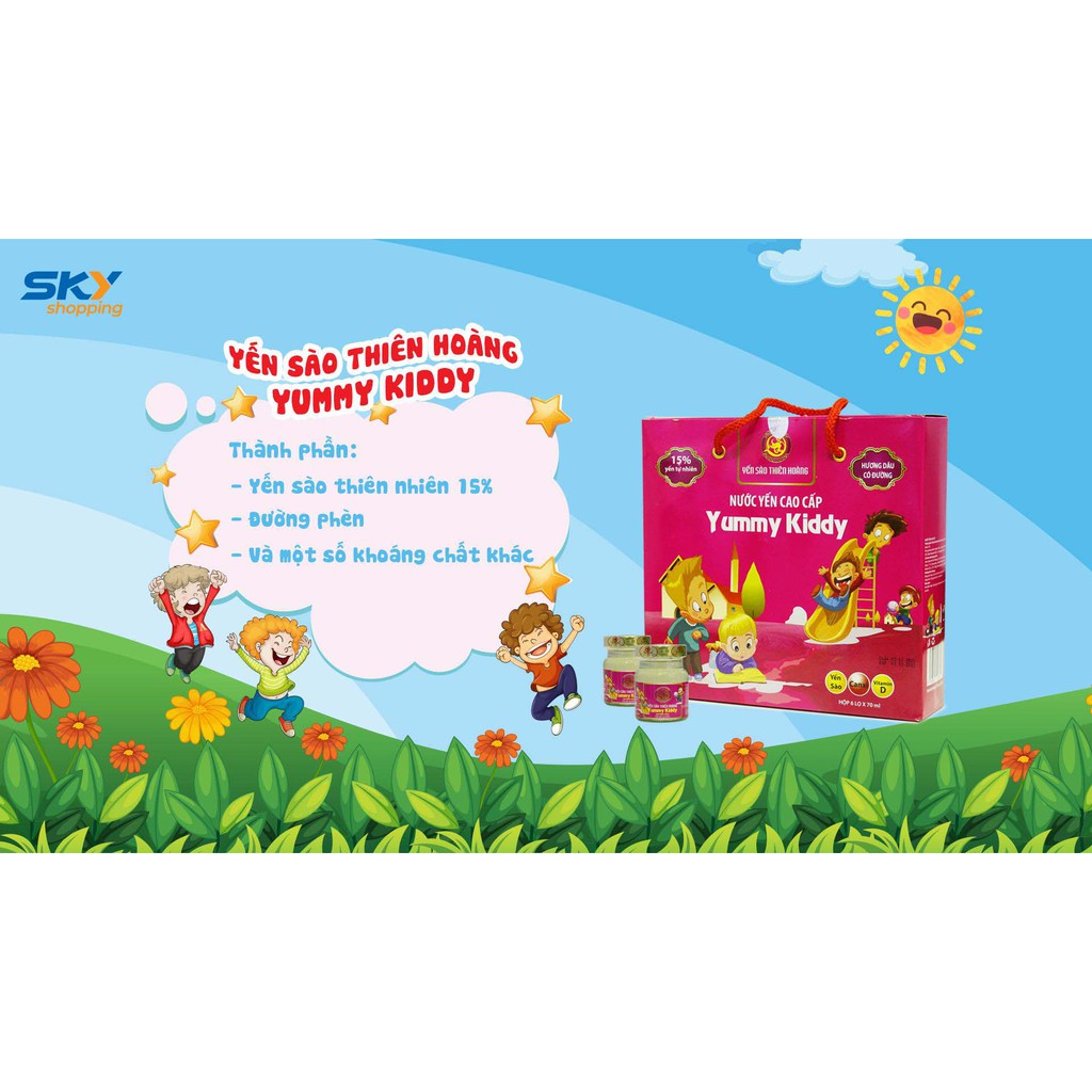 Yến sào thiên hoàng yummy kiddy cao cấp cho bé yêu tăng cường sức khoẻ ( 15% yến tự nhiên hôp 6 hủ 70ml ) | BigBuy360 - bigbuy360.vn