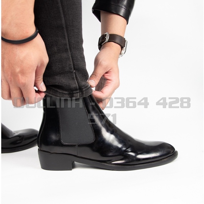 [QUÀ TẶNG LÀ TẤT HOẠ TIẾT PHỐI ĐỒ] Giày Chelsea Boots Nam Đen bóng, Giày Bốt Cao bồi cổ cao tôn dáng, Đế tăng chiều cao | BigBuy360 - bigbuy360.vn