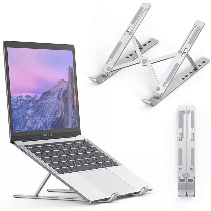 Giá Đỡ Máy Tính Xách Tay Bằng Hợp Kim Nhôm Dành Cho MacBook, ipad, Laptop Điều Chỉnh 6 Cấp Độ Có Thể Gập Lại Chống Rung,