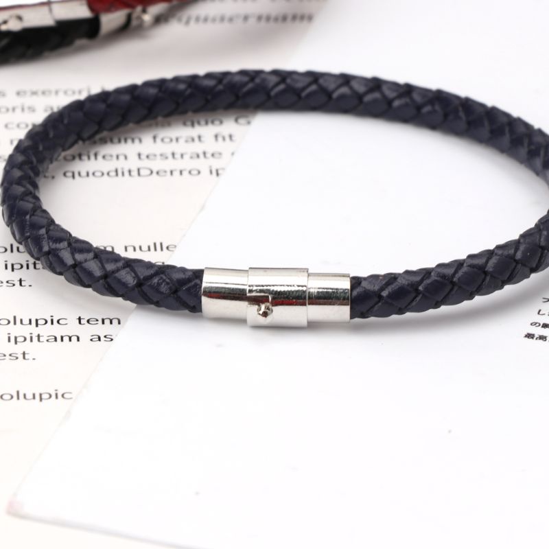 Vòng đeo tay da thật bện gắn đầu nối thép không gỉ cho unisex