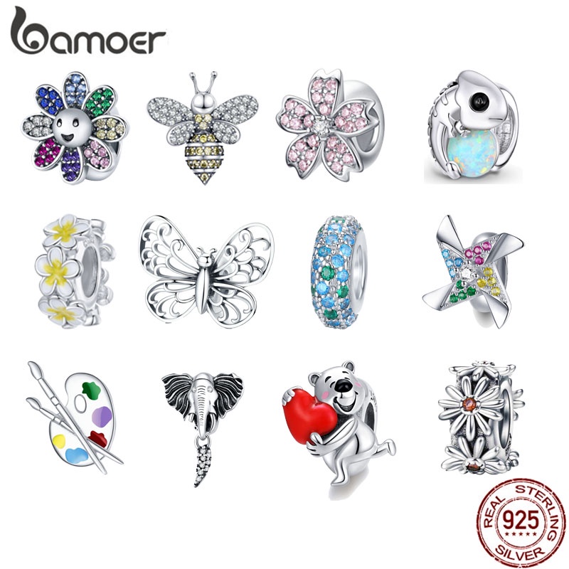 Hạt charm BAMOER bạc 925 nhiều kiểu tuỳ chọn để làm vòng đeo tay thời trang