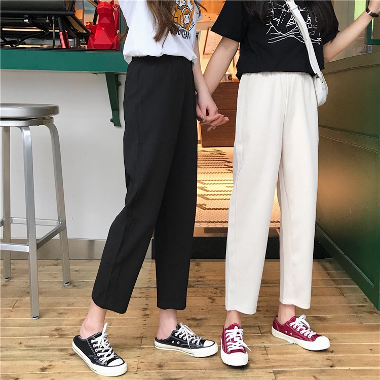 SUXI Quần dài lưng cao chất liệu co giãn thiết kế thanh lịch