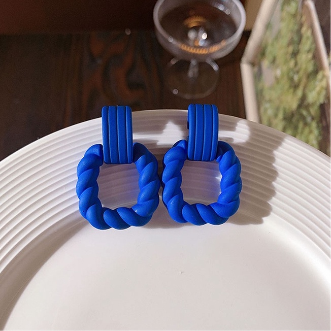 Khuyên Tai Lủng Lẳng Màu Xanh Dương Thiết Kế Tối Giản Phong Cách Hàn