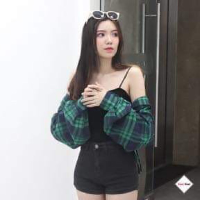 Áo Sơ Mi Eo Buộc Dây Dài Tay Họa Tiết Kẻ Caro/ Áo Croptop Chic Khoác Ngoài Kiểu Dáng Hàn Quốc A00179