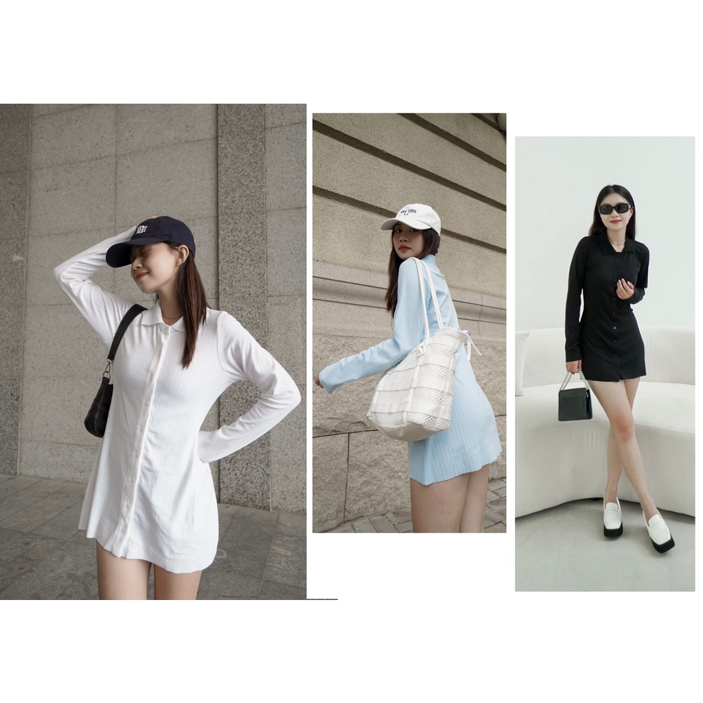 Đầm Polo Tay Dài Cài Nút