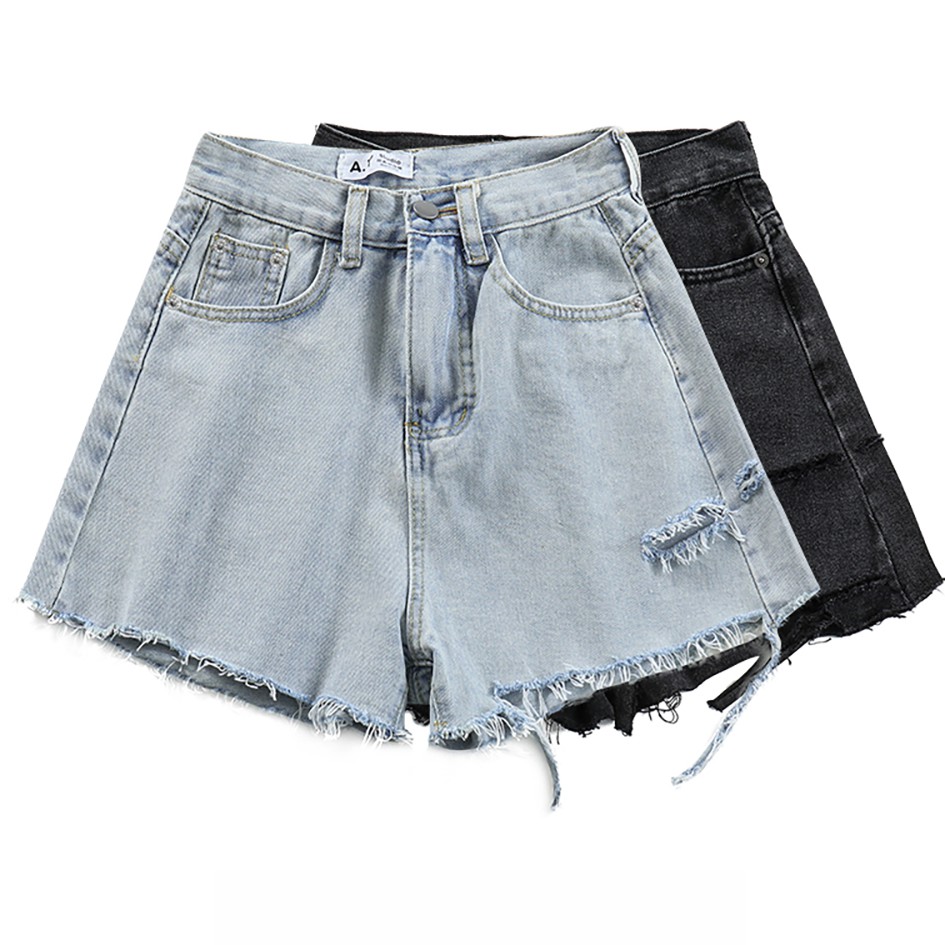 NUZIRO  Quần short denim  lưng cao phong cách Hàn Quốc cho nữ