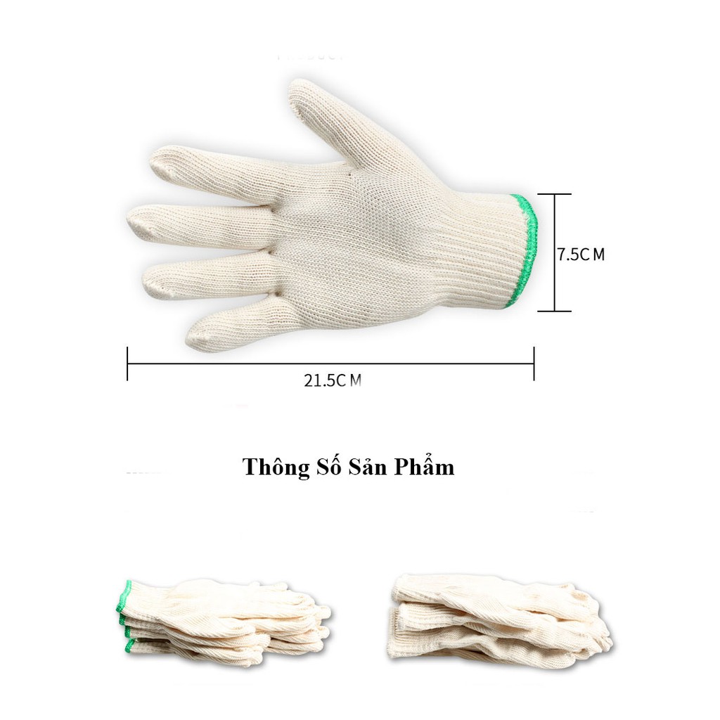 10 ĐÔI Găng tay bảo hộ lao động sợi len 60g ôm sát, chống trượt, thao tác linh hoạt, găng tay len trắng-loại dày