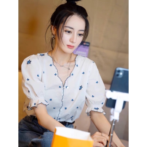 Áo Tay Bèo Chấm Hoa ĐỊCH LỆ NHIỆT BA Phong Cách Dễ Thương