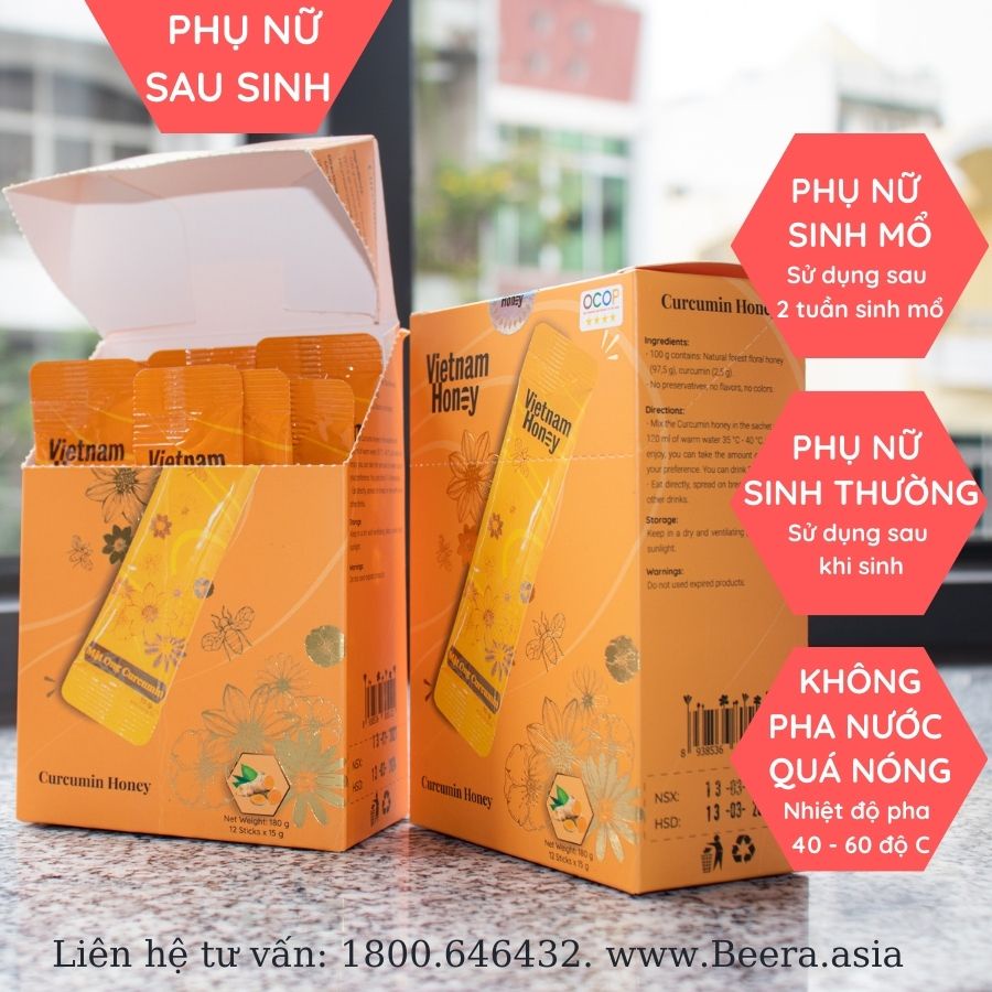 Combo 4 hộp dạng gói mật ong nghệ Curcumin (15g x12 gói / Hộp) - Vietnam Honey