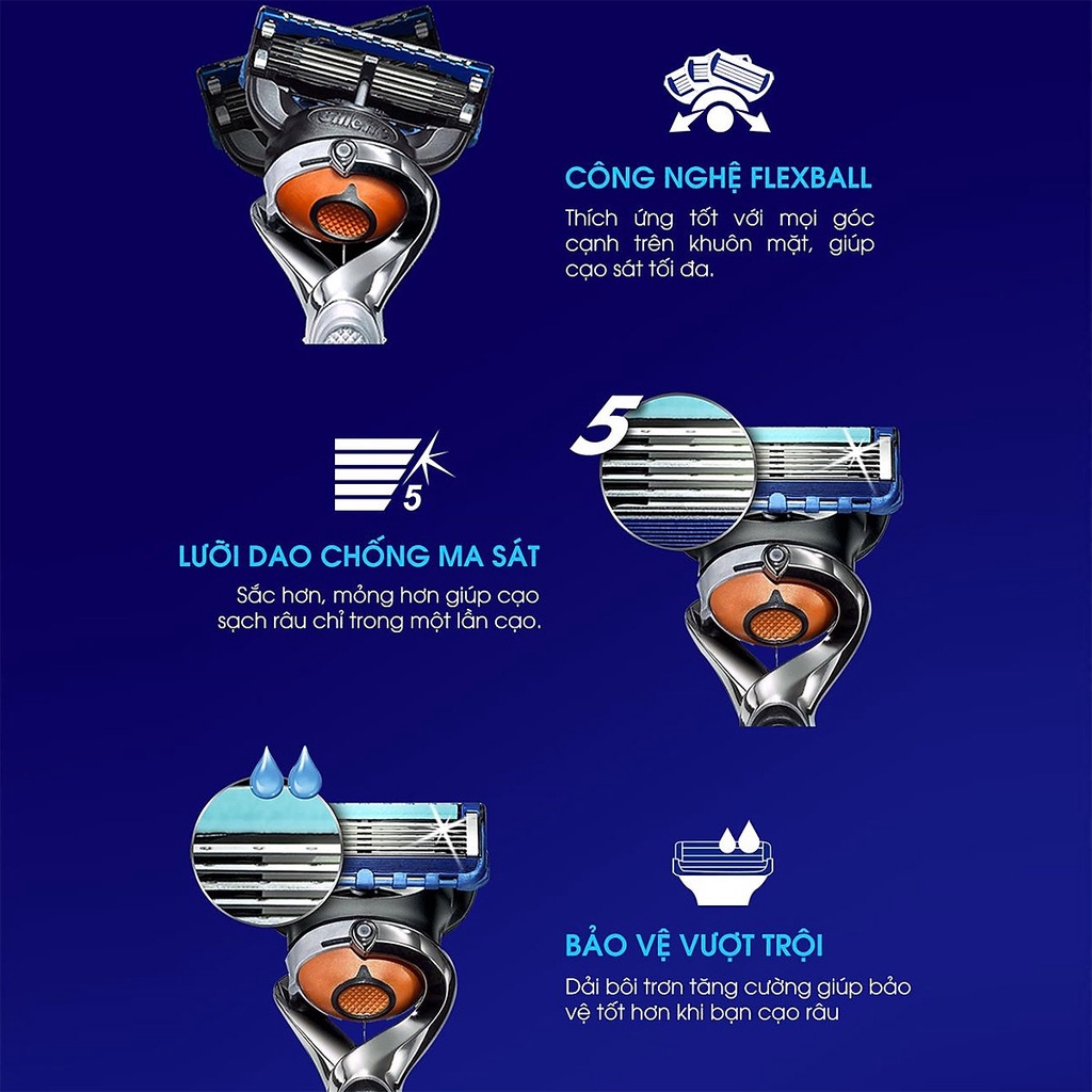 Dao cạo râu Gillette Fusion Proglide đầu 5 lưỡi sắc bén cạo sạch sát từng đường nét khuôn mặt