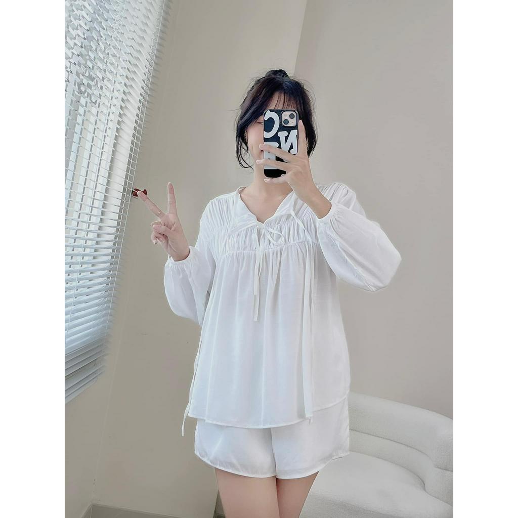 Set áo babydoll cổ V short lưng thun CHIBEST DSC41