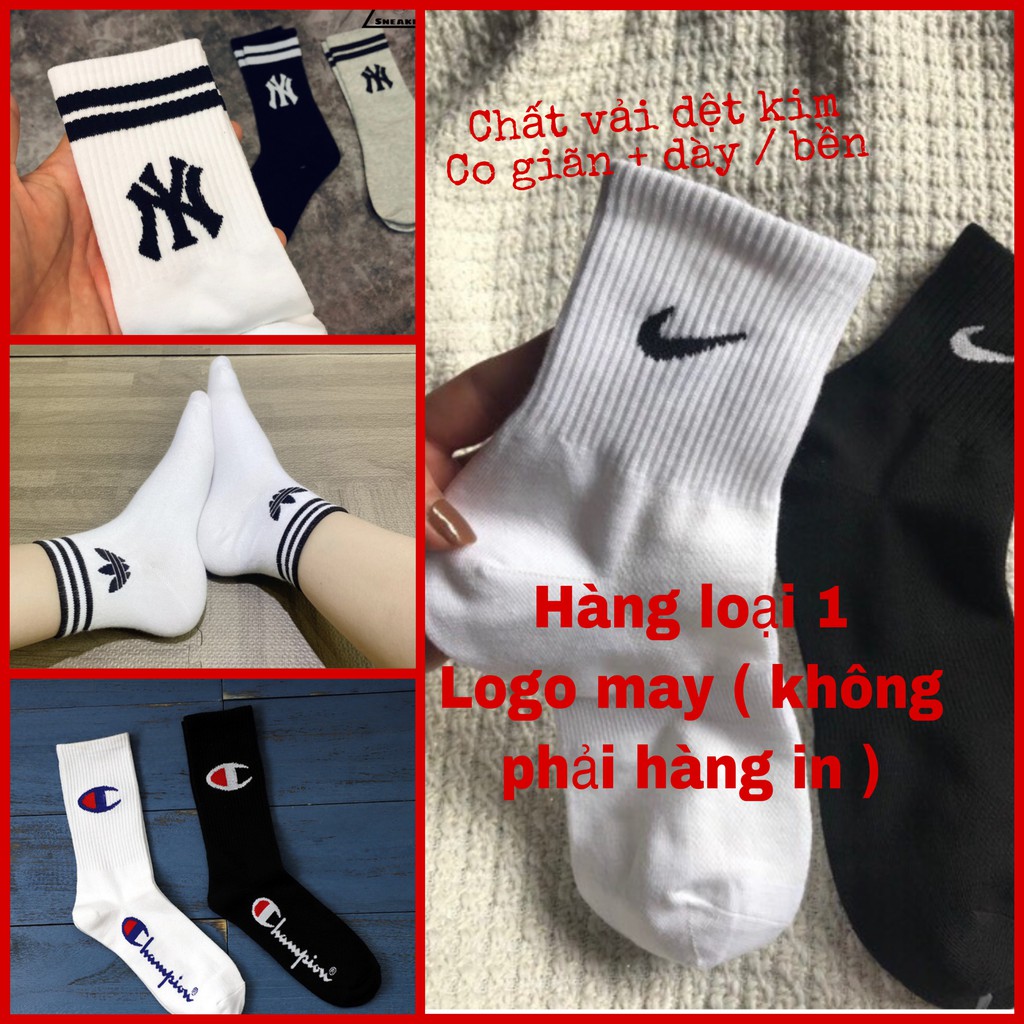 Tất/vớ Nike thể thao cổ cao(dài khoảng 22-25cm ngang bắp chân) siêu đẹp siêu rẻ hàng VN XNK 100% cotton, Adidas