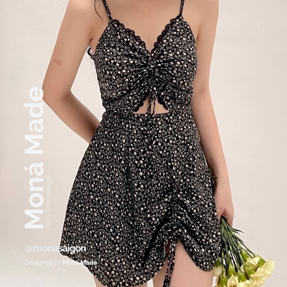 [Mã FAMARAL1 giảm 10K đơn 50K] MONÁ - Đầm 2 dây cutout chất chiffon Hàn Quốc - DEVY DRESS