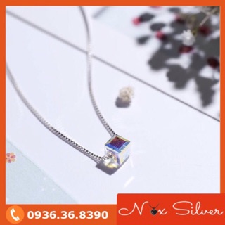 Dây chuyền bạc 925 khối vuông lập phương 8ly Aurora cao cấp trong suốt, sang trọng