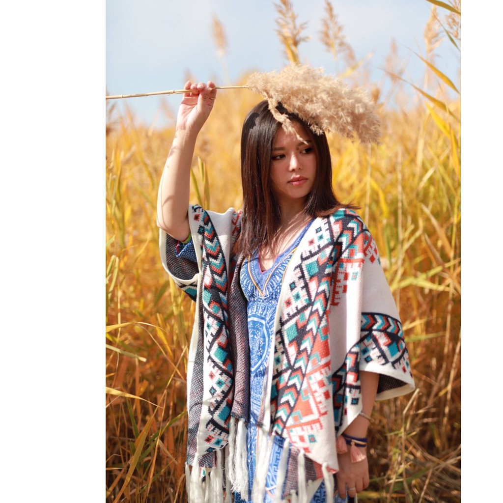 ÁO CHOÀNG BOHO KẾT HỢP LÀM KHĂN | CHẤT LEN HỌA TIẾT BOHO