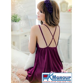 Đầm ngủ tím dây chéo lưng gợi cảm quyến rũ-12325