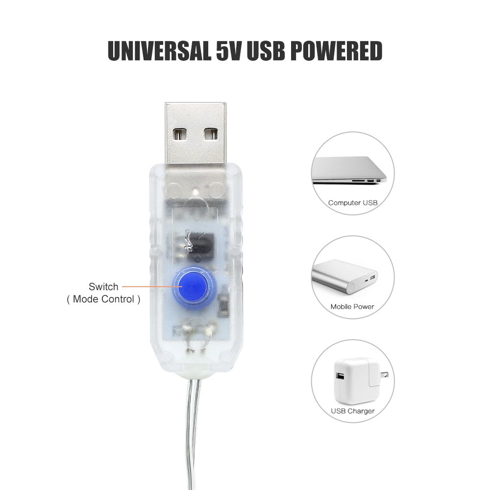 Đèn rèm LED dây kèm điều kiển từ xa 8 chế độ 3M