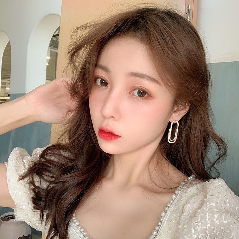 Bông Tai Hình oval Đính Đá Lấp Lánh Thời Trang Hàn Quốc Cho Nữ