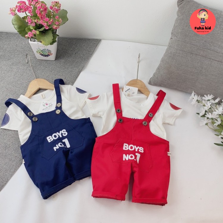 Yếm kaki boys no.1 kèm áo thun cotton sành điệu cho bé