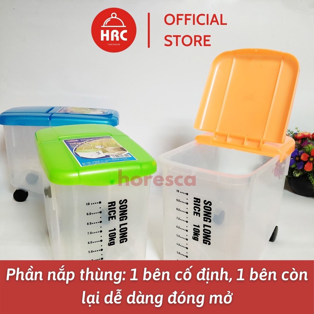 Thùng đựng gạo 10kg [ Siêu Rẻ ] Thùng nhựa Song Long có bánh xe tiện lơi, nắp mở dễ dàng