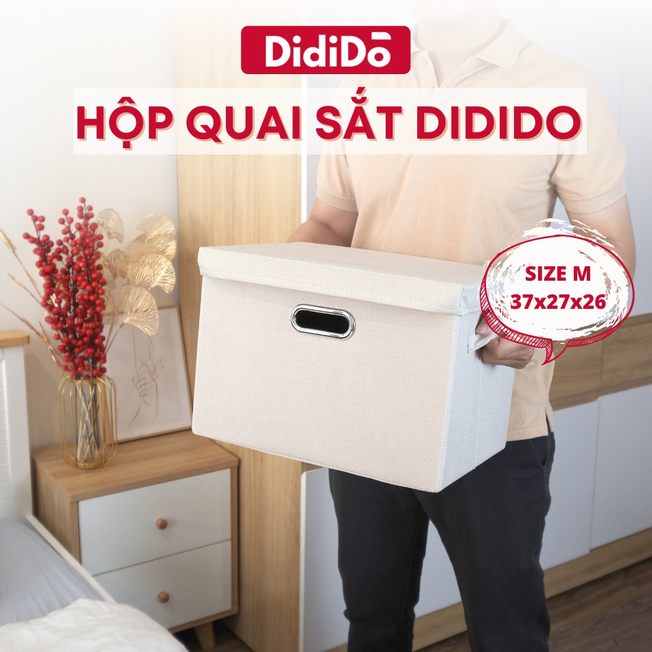 Hộp đựng đồ quai sắt DidiDo màu trắng, hộp đựng quần áo, chăn màn