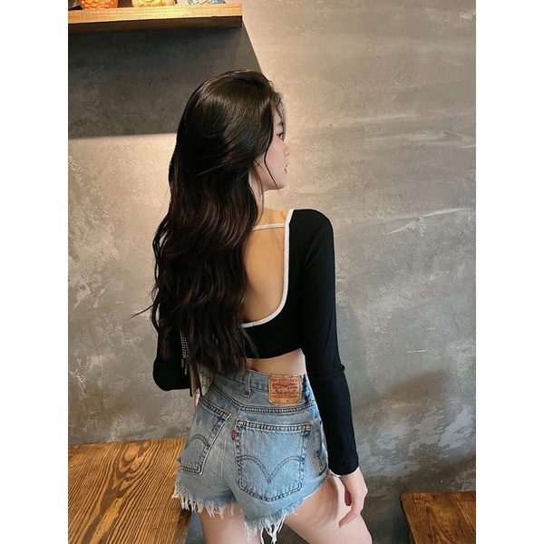 Áo Croptop Khoét Lưng Tay Dài