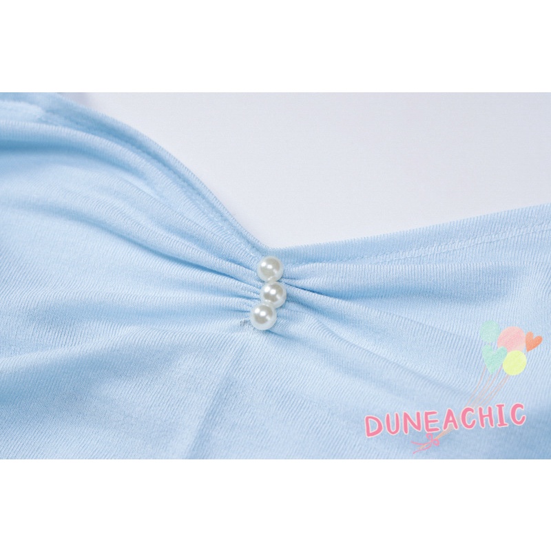 DUNEA Áo Sơ Mi Tay Dài Cổ Yếm Xếp Ly Thiết Kế Ngọt Ngào Cho Nữ