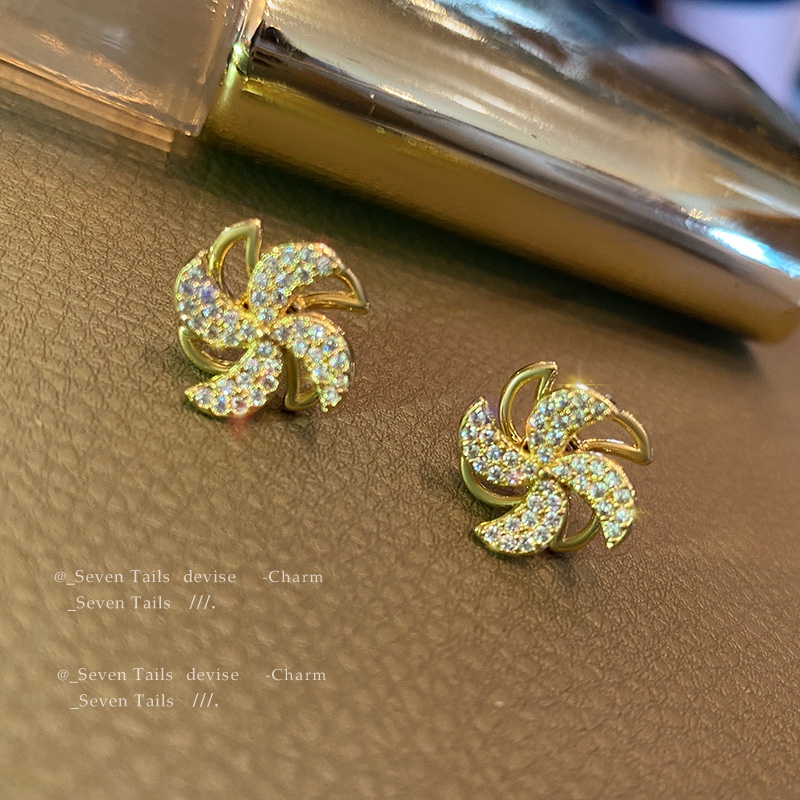 Khuyên tai chốt xỏ mạ bạc 925 mặt hình chong chóng xoay được quyến rũ thời trang dành cho nữ