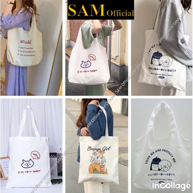 Túi vải canvas hàn quốc nhiều kiểu - Sam Offical - Freeship extra - Túi tote đeo vai