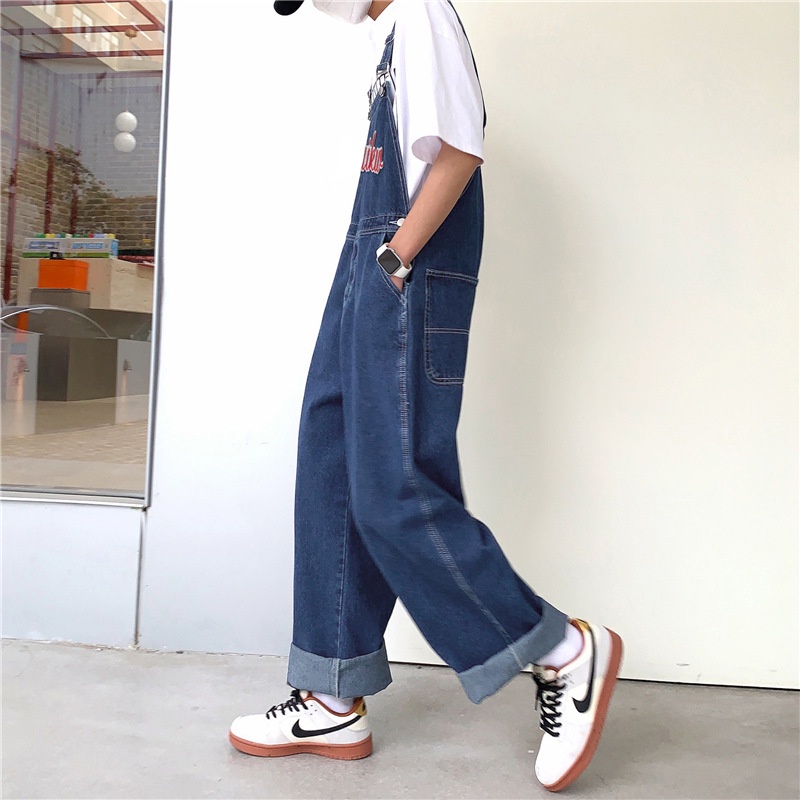 Quần yếm denim AOKANG ống rộng thời trang xuân thu mới cho nam
