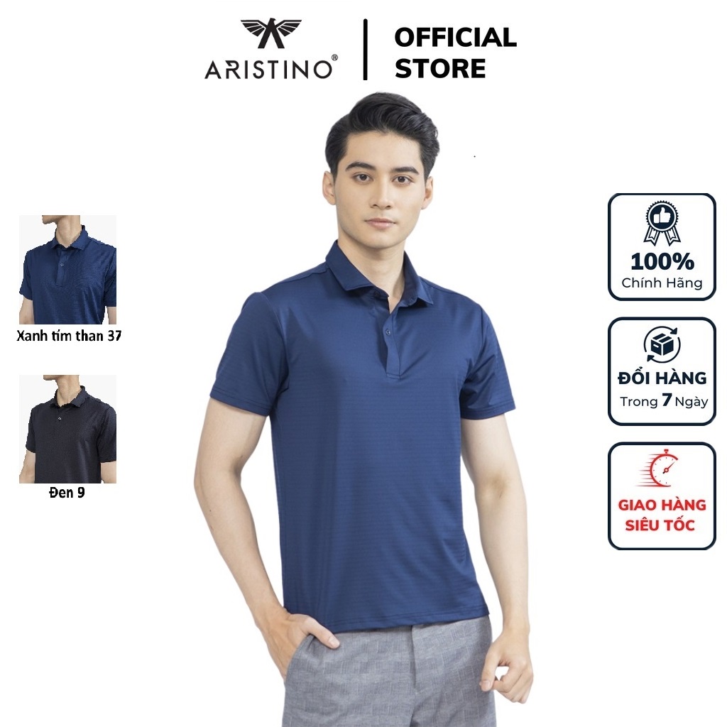 Áo thun polo nam Aristino APS091S2 phông ngắn tay cổ bẻ dáng slim fit ôm nhẹ dệt phối họa tiết vải polyester thể thao