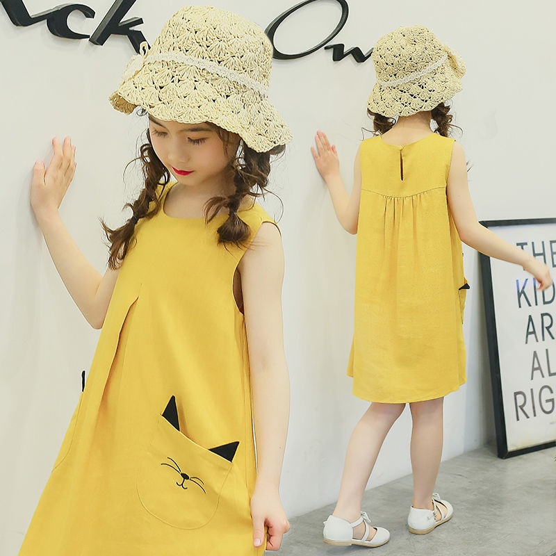 Đầm Công Chúa Mùa Hè 2023 Sát Nách Bằng Vải Lanh Cotton Cho Bé Gái Từ 3-4 - 5-6 - 7-8 - 9-10 - 11-12 Tuổi
