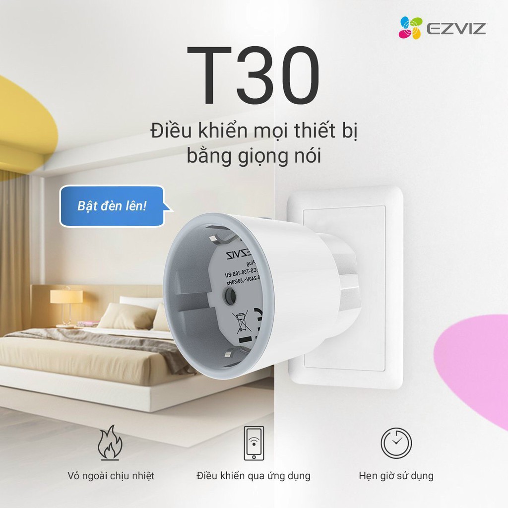 Ổ cắm điện thông minh EZVIZ T30-10B-EU , điều khiển bằng giọng nói , theo dõi điện năng, an toàn tuyệt đối - BH 24 THÁNG