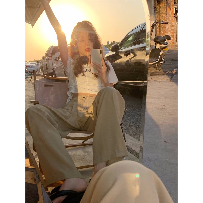 Quần ống rộng Phong Cách retro Hàn Quốc Cho Nữ