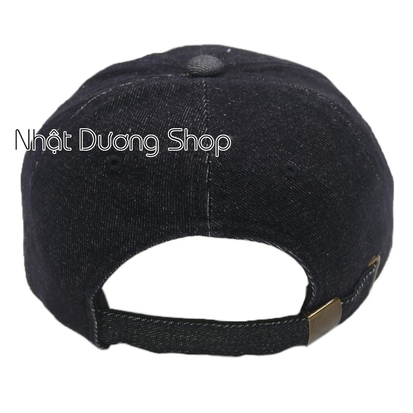 Nón kết jean gắn hình ông địa thời trang, khóa gài đồng sang trọng và phù hợp thời trang